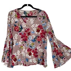 Cupio Boho Floral Bell Sleeve Blouse Size Medium Romantic Cottagecore